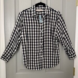 LOFT Black & White Gingham Button-Up Blouse